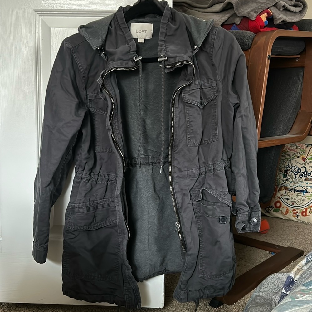 Grey LOFT jacket with drawstring waist
